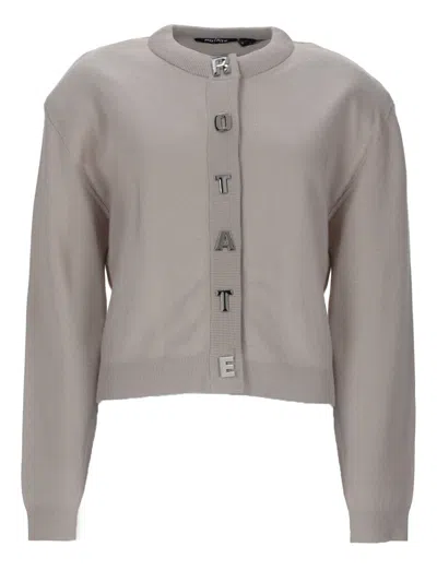 Rotate Birger Christensen Cropped Cardigan With Vertical Logo Detailing In Neutral Tones In Gray