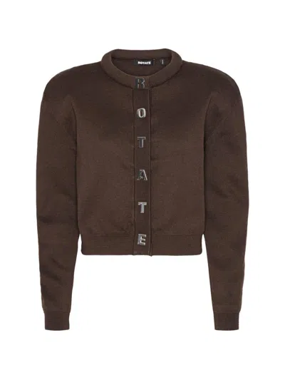 Rotate Birger Christensen Cardigan Firm Knit Crop In Cotone E Cashmere Marrone Rotate In Brown
