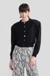 Rotate Birger Christensen Rotate Cropped Black Sweater With Padded Shoulders And Button Embellishments In Black
