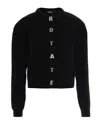 Rotate Birger Christensen Rotate Cropped Black Sweater With Padded Shoulders And Button Embellishments In Black