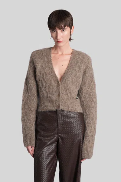 Rotate Birger Christensen Cardigan In Taupe Wool In Gray