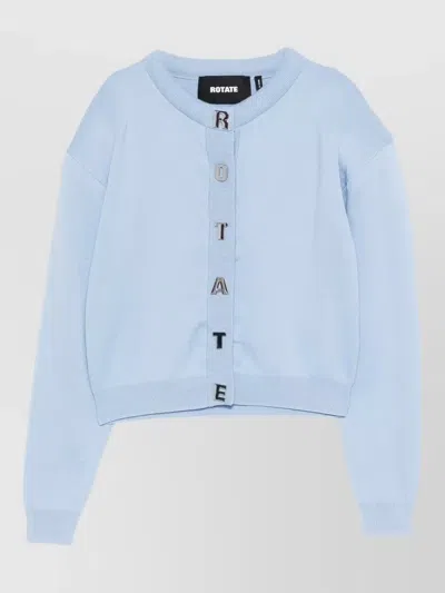 Rotate Birger Christensen Rotate Light Mini Sweater With Silver Logo Buttons And Ribbed Details In Blue