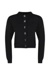Rotate Birger Christensen Rotate Cropped Black Sweater With Padded Shoulders And Button Embellishments