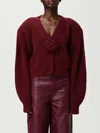 Rotate Birger Christensen Rose-embellished Puff-sleeve Cardigan In Red