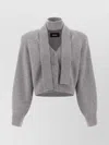 Rotate Birger Christensen Knitwear With Attached Scarf And Cropped Length In Gray