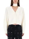 Rotate Birger Christensen Cardigan Con Sciarpa Lavorata A Maglia Bianco In Multi