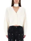 Rotate Birger Christensen Cardigan Con Sciarpa Lavorata A Maglia Bianco In White