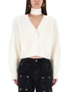 Rotate Birger Christensen Cardigan Con Sciarpa Lavorata A Maglia Bianco In White
