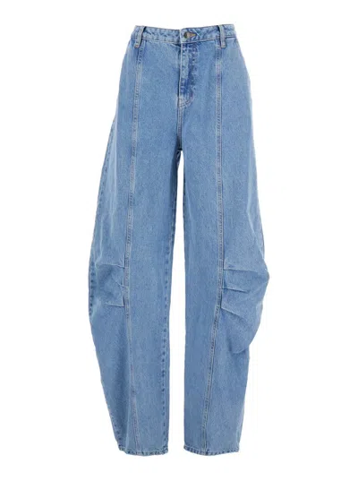 ROTATE BIRGER CHRISTENSEN LIGHT BLUE JEANS WITH CENTRAL STITCHING AND LOGO PATCH ON THE BACK IN DENIM WOMAN