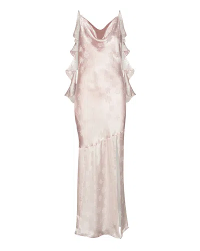 Rotate Birger Christensen Cascading Ruffle Halter Maxi Dress In Pink