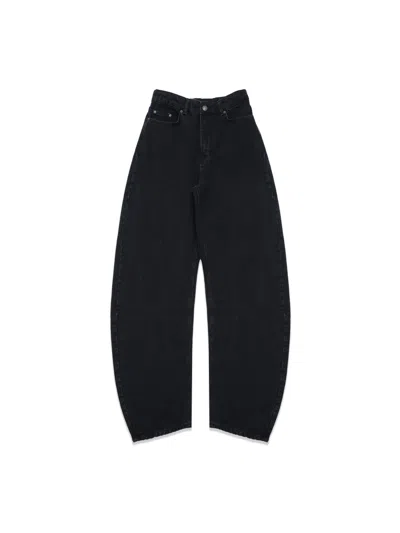 Rotate Birger Christensen Cela Draped Leg Barrel Jeans In Black