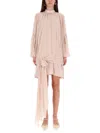 Rotate Birger Christensen Rotate Birgerchristensen Chiffon Dress With Shoulder Straps And Tie In Neutral