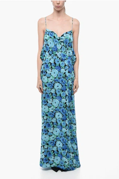Rotate Birger Christensen Draped Floral-print Crepe De Chine Maxi Dress In Multi