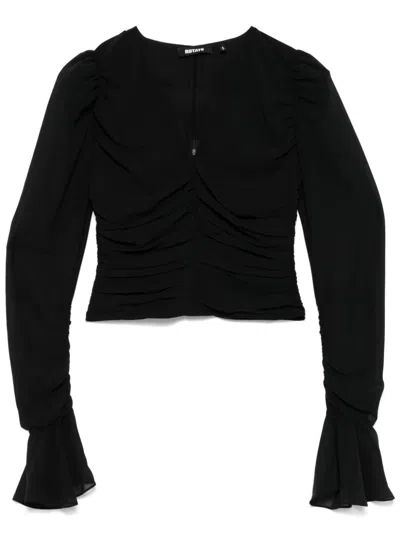 Rotate Birger Christensen Chiffon Long-sleeve Top In Black