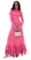 Rotate Birger Christensen Chiffon Maxi Ruffle Dress Carmine Rose In Carmine Rose