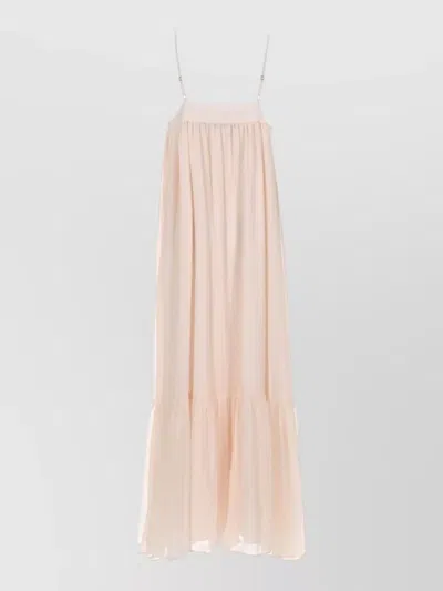 Rotate Birger Christensen Chiffon Midi Dress Ruffled Hem Straps In Brown