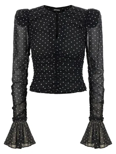 Rotate Birger Christensen Chiffon Ruched Blouse In Black