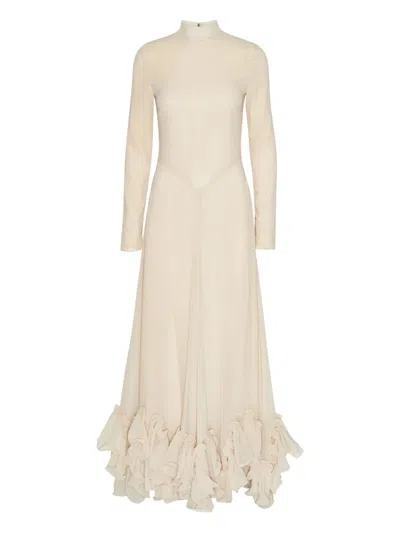 Rotate Birger Christensen Fitted Bodice Long Sleeve Dress In Neutral