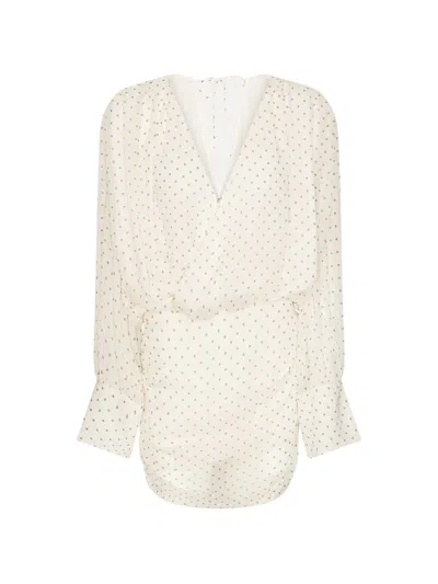 Rotate Birger Christensen Chiffon V-neck Mini Dress In Neutral