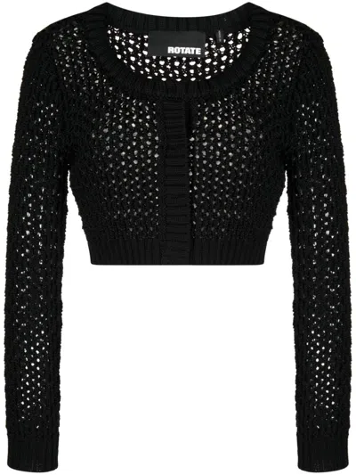 Rotate Birger Christensen Chunky-knit Cropped Cardigan In Black