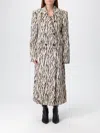Rotate Birger Christensen Rotate Zebra Print Long Coat With Double-breasted Design And Large Lapels In Brown