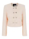 Rotate Birger Christensen Rotate Pink Cropped Jacket With Jewel Buttons In Tweed Woman In Fairy Tale