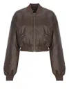 Rotate Birger Christensen Brown Cropped Bomber Bomber Jacket With Bomber Collar And Woven Design In Ecoleather Woman In Brown