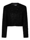 Rotate Birger Christensen Rotate Cropped Sequin Bouclé Jacket With Trimming And Collarless Design In Black