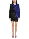 Rotate Birger Christensen Color Block Sequined Mini Dress With Long Sleeves In Multi