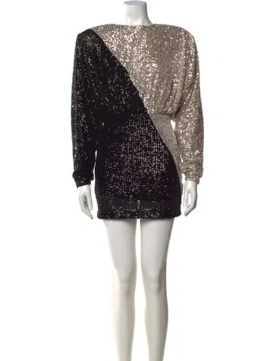 Pre-owned Rotate Birger Christensen Colorblock Pattern Scoop Neck Top In Black