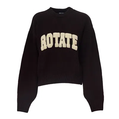 Rotate Birger Christensen Contemporary Crewneck Sweater With Bold Logo Detail In Brown