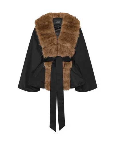 Rotate Birger Christensen Contrast Textured Jacket With Bold Synthetic Fur Collar In Black