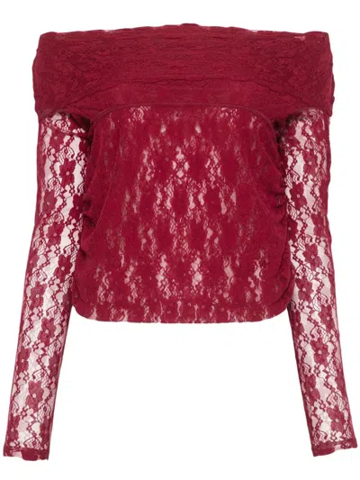 Rotate Birger Christensen Corded-lace Top In Red