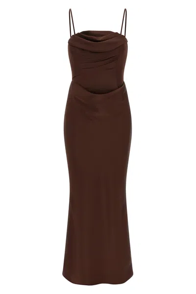 Rotate Birger Christensen 'corsage Long' Dress In Brown