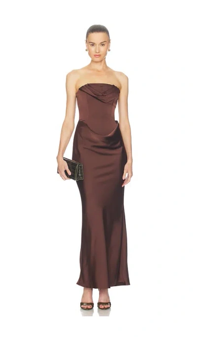 Rotate Birger Christensen Corsage Long Dress In Chicory Coffee