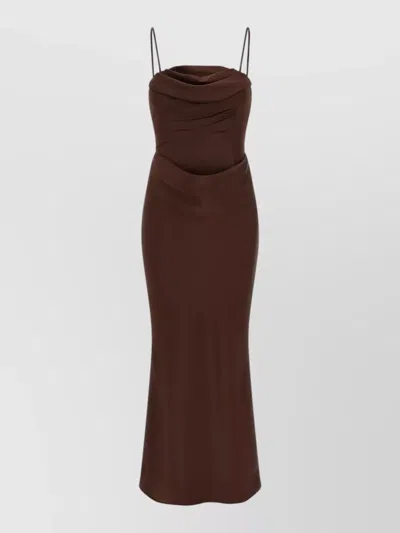 Rotate Birger Christensen Corsage Midi Dress Cowl Neck Bodycon In Brown