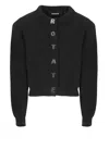 Rotate Birger Christensen Rotate Cropped Black Sweater With Padded Shoulders And Button Embellishments In Black
