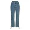 Rotate Birger Christensen Jeans Laced Straight Leg Blue Denim In Blue
