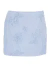 Rotate Birger Christensen Light Blue Cotton Mini Skirt With 3d Floral Embroidery In Blue