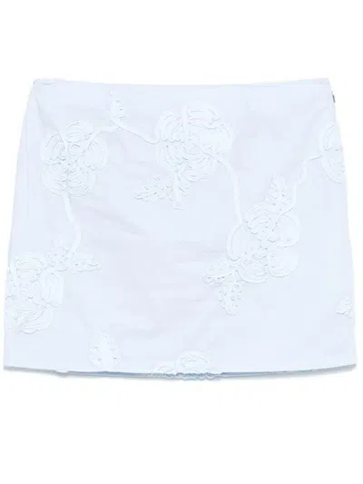 Rotate Birger Christensen Embroidered Floral High Waist Mini Skirt In Blue