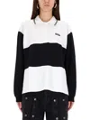 Rotate Birger Christensen Long Sleeve Polo Top Color Block Design In White