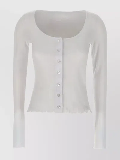 Rotate Birger Christensen Cotton Sweater With Deep V-neckline And Gathered Detailing In White