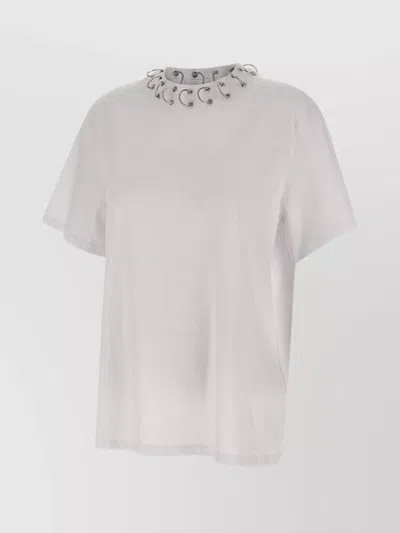 Rotate Birger Christensen Cotton T-shirt With Oversized Ring Detail In White