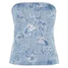 Rotate Birger Christensen Rotate Sunday Rhinestone Strapless Denim Corset Top