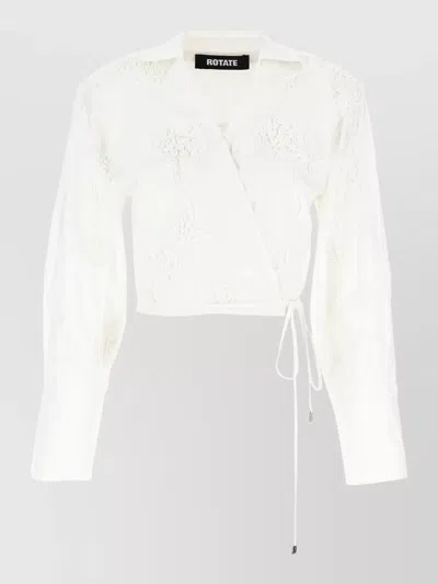 Rotate Birger Christensen Wrap Shirt Top Embroidered Long Sleeves V Neckline In White