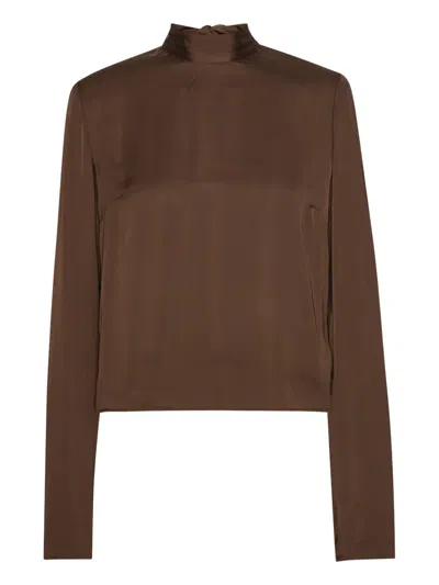 Rotate Birger Christensen Cowl-back Long-sleeve Top In Brown