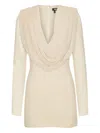 Rotate Birger Christensen Cowl-neck Long-sleeve Mini Dress In Neutral