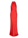 Rotate Birger Christensen Halter Neck Satin Floor-length Dress In Red