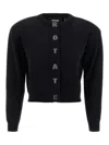 Rotate Birger Christensen Rotate Cropped Black Sweater With Padded Shoulders And Button Embellishments In Black