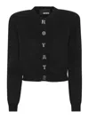 Rotate Birger Christensen Rotate Cropped Black Sweater With Padded Shoulders And Button Embellishments In Black